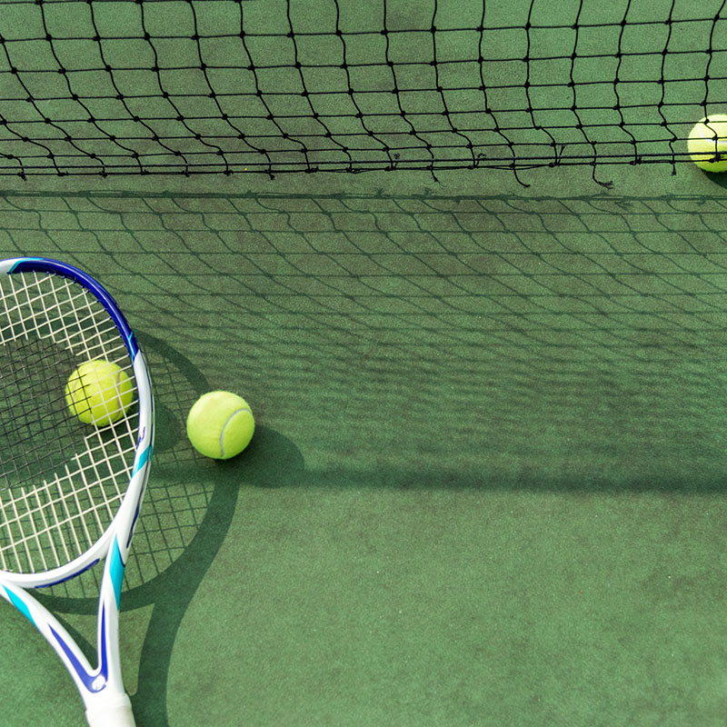 tennis court with racket
